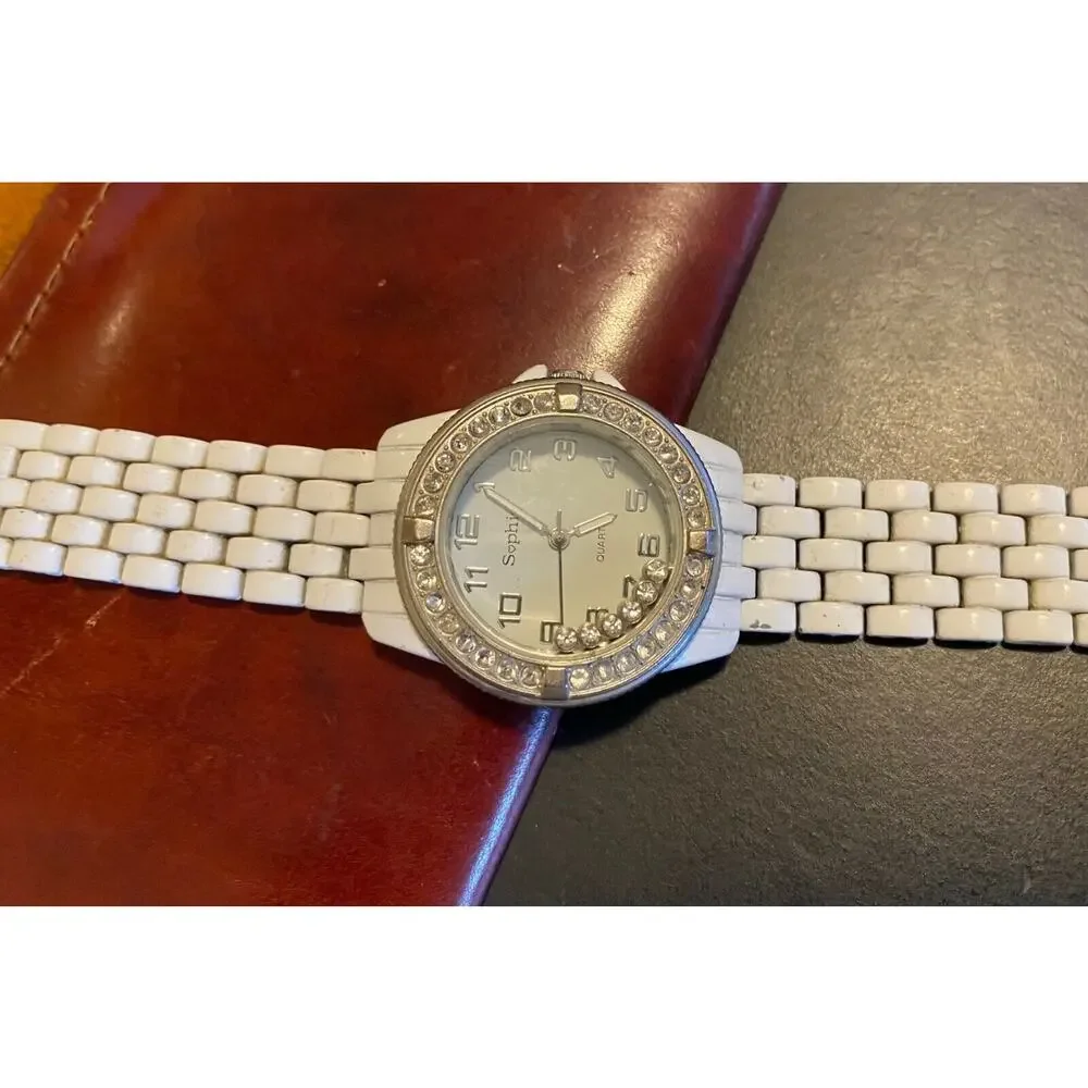 Women's Sophie Watch by Collezio, White Band and Case, Crystal Accented Bezel